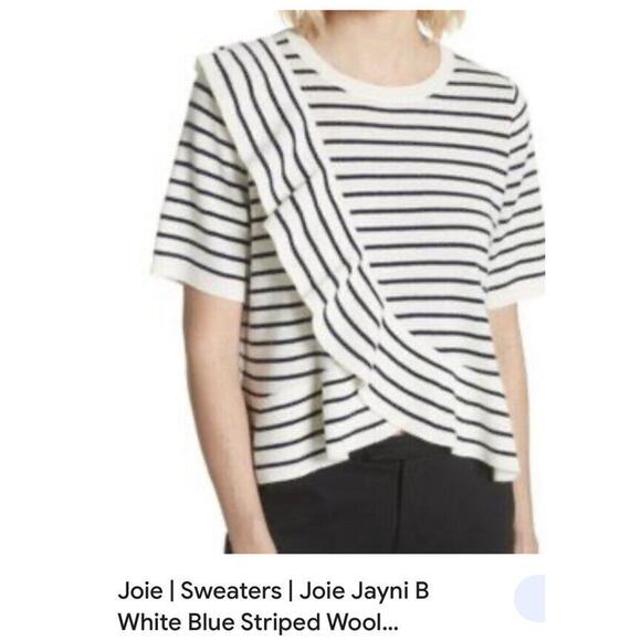 Joie Sweater Striped Jayni Wool Cashmere Top Sz L Short Sleeves Ruffles Crew - Picture 1 of 15